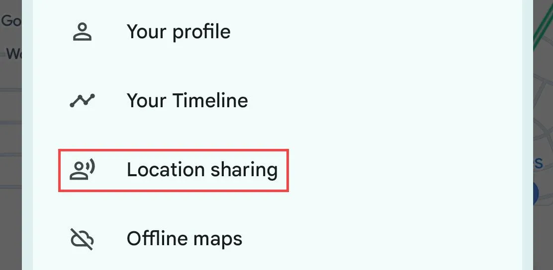 Ảnh chụp màn hình menu Google Maps hiển thị tùy chọn "Chia sẻ vị trí".