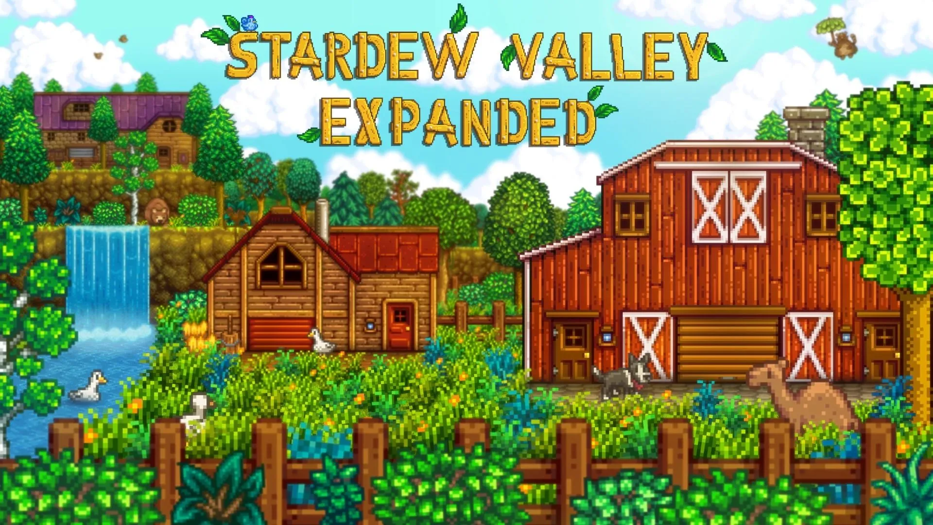 Bản đồ tổng quan của mod Stardew Valley Expanded với các công trình, động vật và địa hình mới.