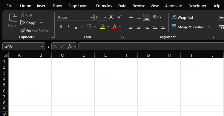 Bảng tính Excel với chế độ sáng trong chủ đề đen được kích hoạt