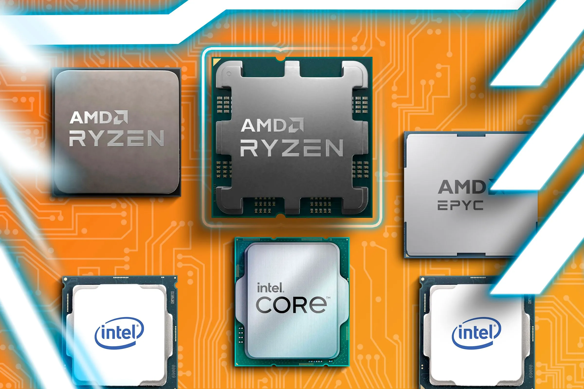 Bề mặt bo mạch chủ với nhiều chip CPU của Intel và AMD