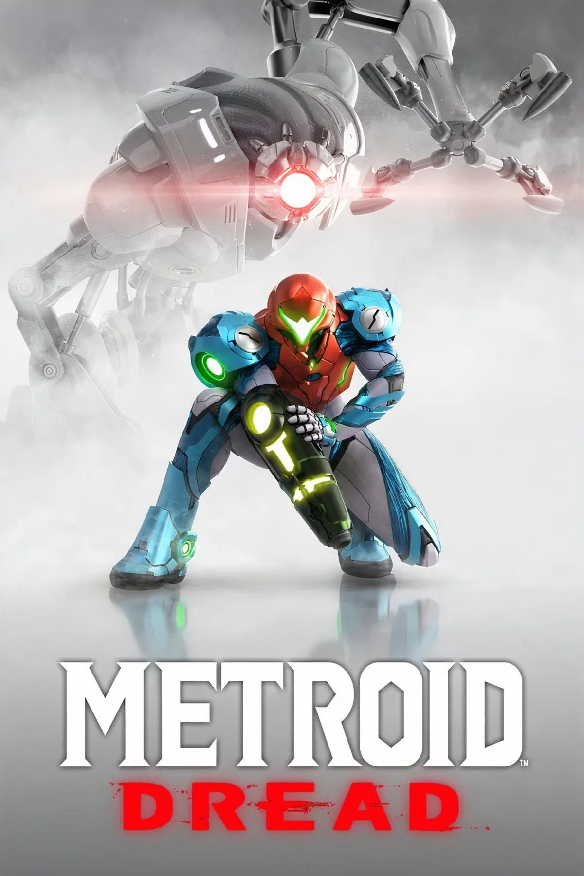 Bìa game Metroid Dread với nhân vật Samus Aran trong hành động kịch tính