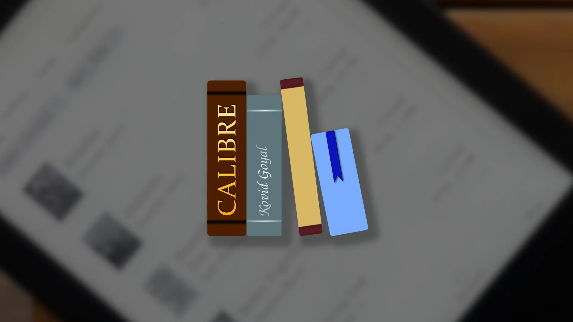 Biểu tượng ứng dụng Calibre trên nền màn hình Amazon Kindle, biểu thị việc quản lý sách điện tử tự host.