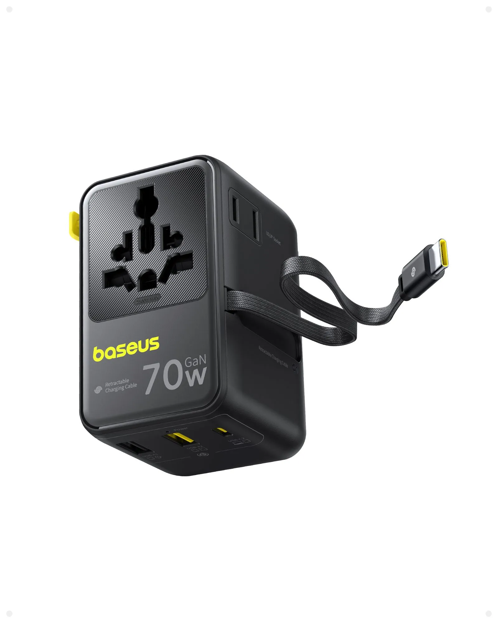 Bộ chuyển đổi du lịch Baseus EnerCore 6-in-1 đa năng 70W với cáp USB-C rút gọn.