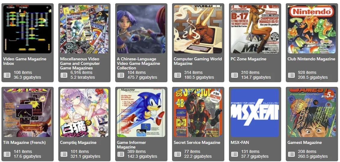 Các bìa tạp chí game cổ điển có thể tìm thấy trên Internet Archive, minh họa tài nguyên số quý giá.