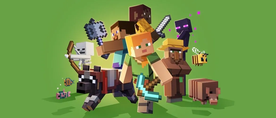 Các nhân vật Minecraft trên nền xanh, đại diện cho quyền operator (Op) và khả năng quản lý thế giới game