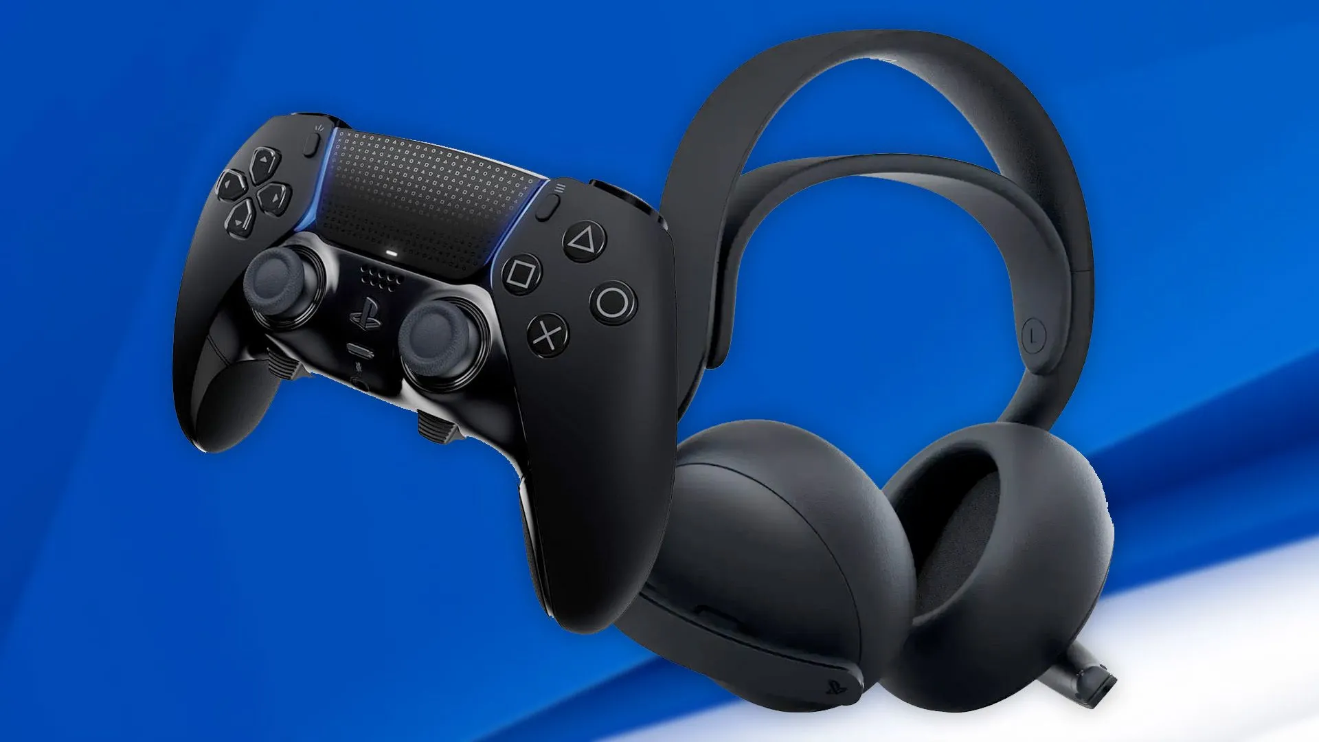 Các phụ kiện PlayStation 5 phiên bản màu đen bao gồm tay cầm DualSense, tai nghe Pulse 3D và vỏ console