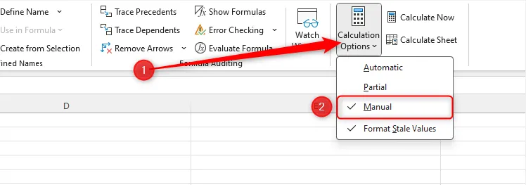 Cài đặt chế độ tính toán thủ công Manual trong Excel