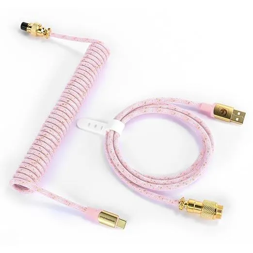 Cáp cuộn ATTACK SHARK USB-C sang USB-A màu hồng cá tính, phụ kiện lý tưởng cho bàn phím cơ có dây.
