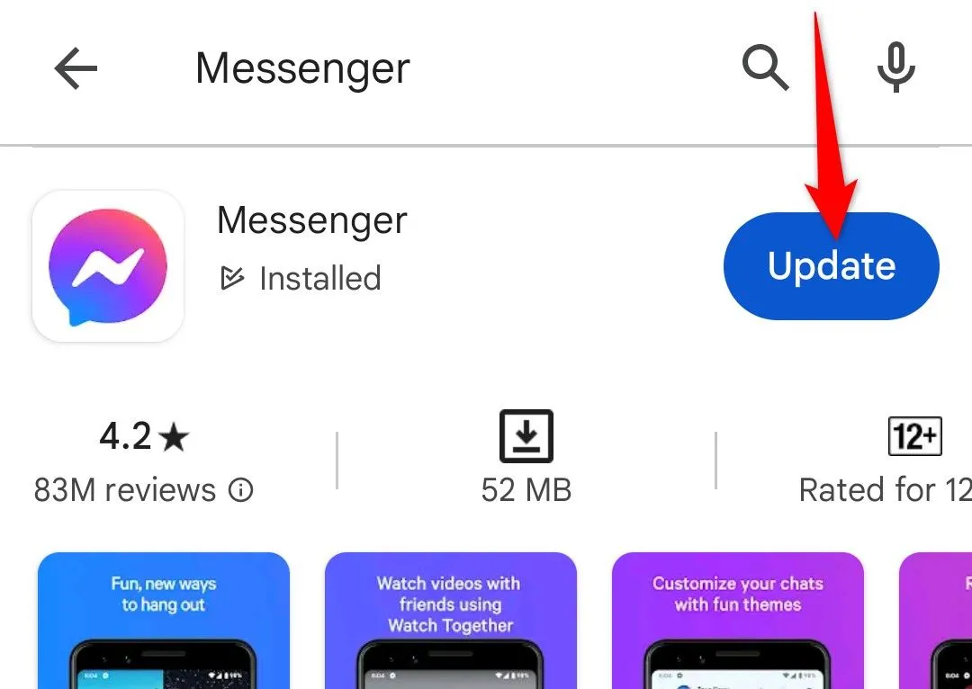 Cập nhật ứng dụng Facebook Messenger trên Android