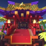 Chùa Pagoda truyền thống Nhật Bản trong đường đua Ninja Hideaway của Mario Kart Tour.