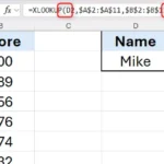 Dấu ngoặc đơn trong công thức XLOOKUP của Excel, làm nổi bật vai trò bao bọc đối số.