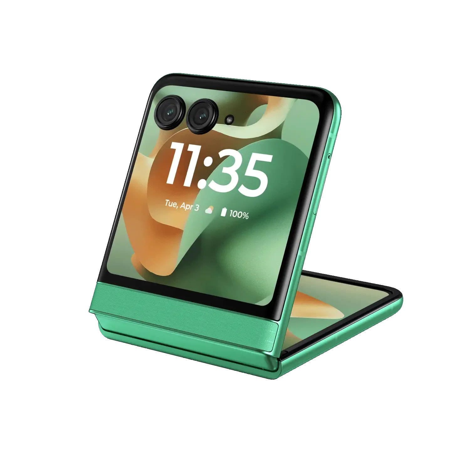 Điện thoại gập Motorola Razr 2025 được dựng đứng, minh họa khả năng thay thế chân đế khi viết lách