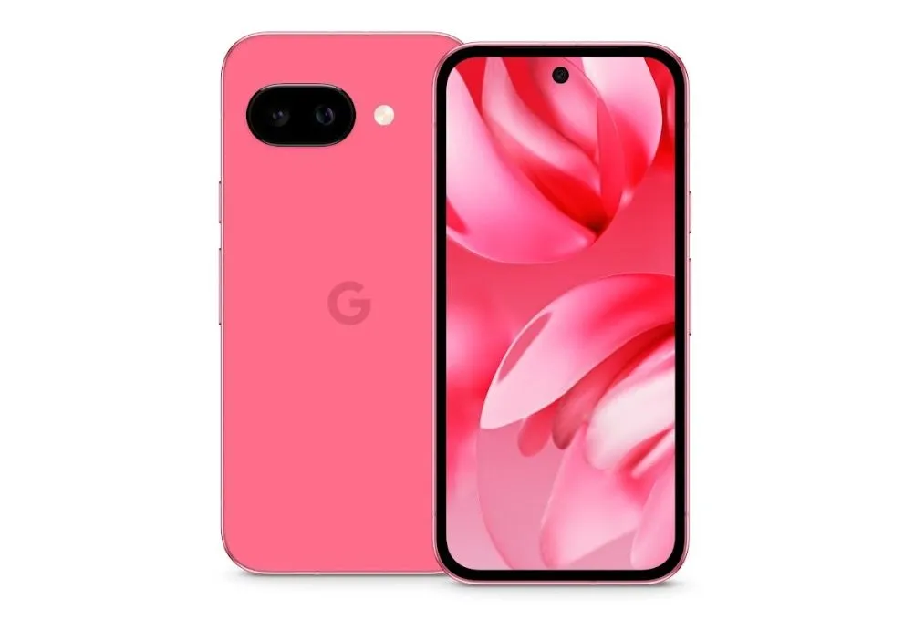 Điện thoại Pixel 9a màu hồng với màn hình hiển thị