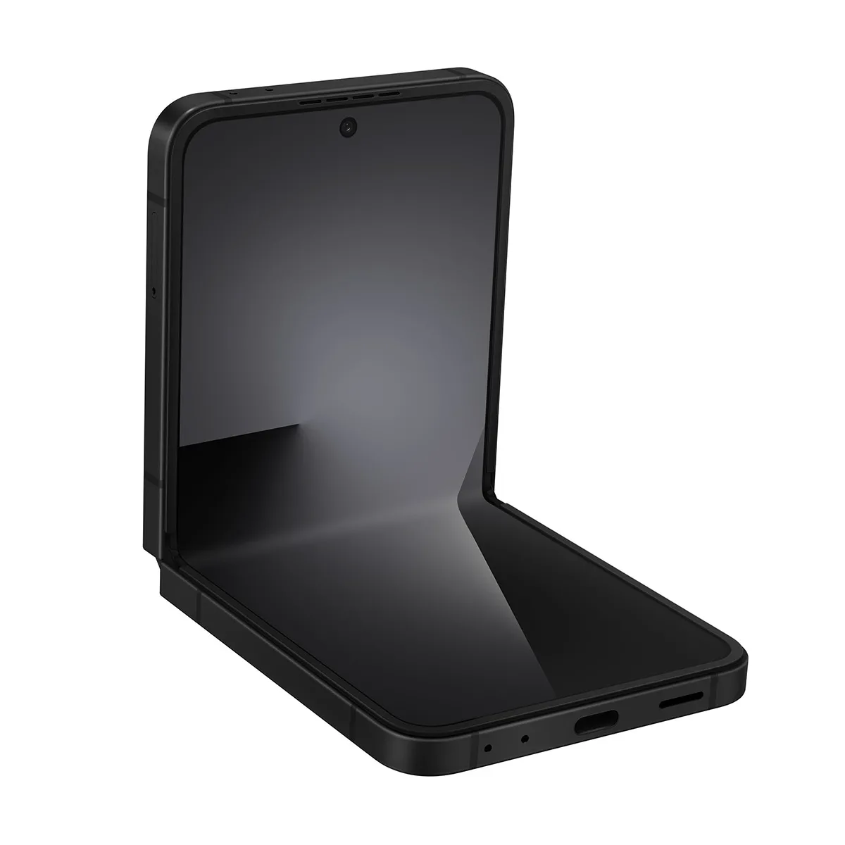 Điện thoại Samsung Galaxy Z Flip 7 FE màu tím nhạt đang mở ra, cho thấy màn hình chính và thiết kế tổng thể.