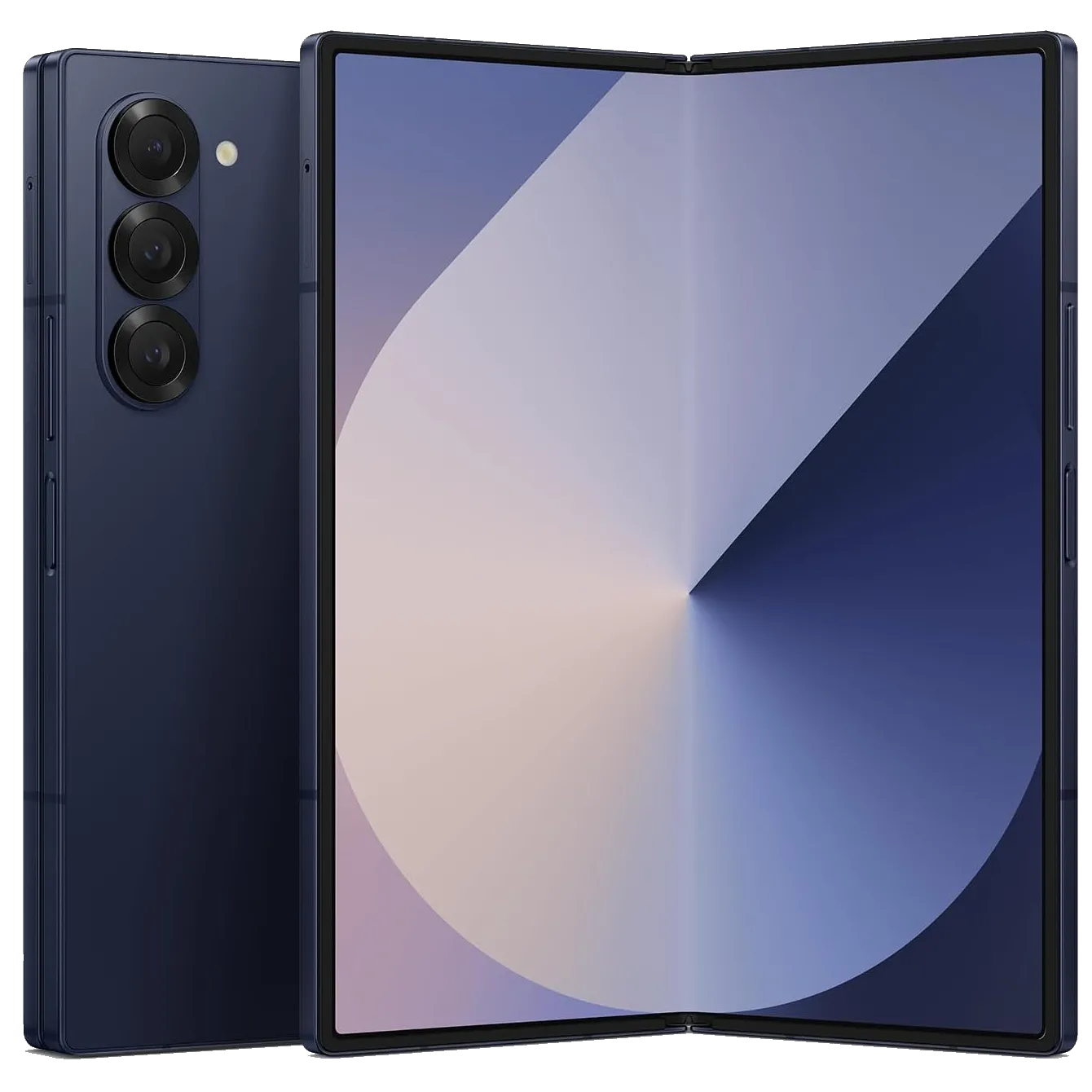 Điện thoại Samsung Galaxy Z Fold 6 màu bạc đang gập lại