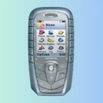 Điện thoại Siemens SX1 với thiết kế bàn phím độc đáo trên nền xanh ngọc.