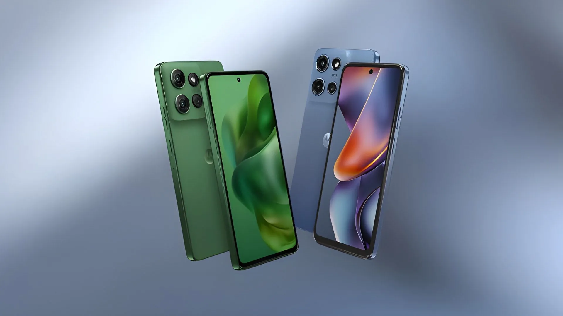 Điện thoại thông minh Motorola Moto G 2025 màu xanh lá cây đặt trên nền màu tương tự, thể hiện thiết kế của dòng sản phẩm mới