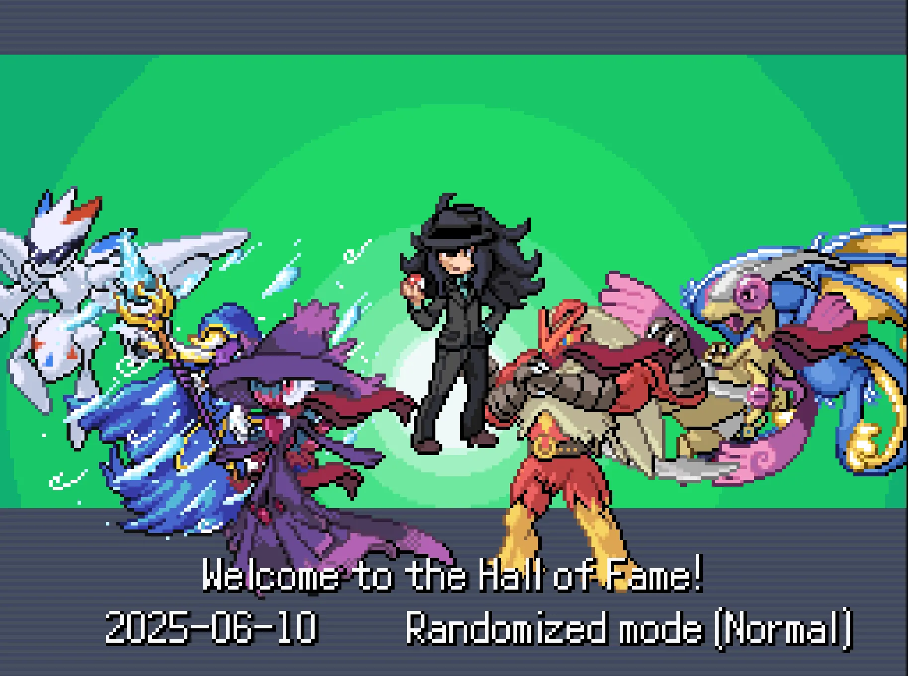 Đội hình Hall of Fame với các Pokémon hợp thể độc đáo trong Pokémon Infinite Fusion, minh họa sự đa dạng về thiết kế.