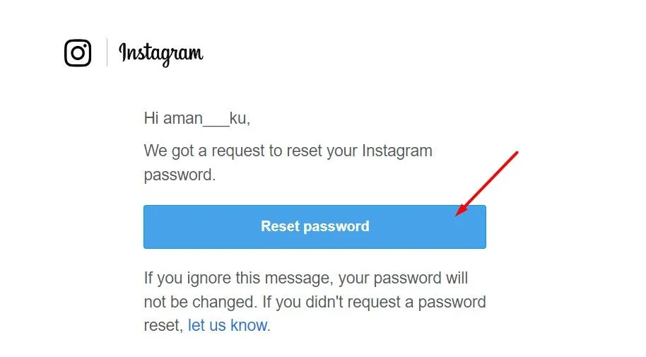 Email đặt lại mật khẩu được gửi từ Instagram