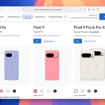 Giá Google Pixel 9a và các mẫu điện thoại Pixel 9 khác trên trình duyệt Safari