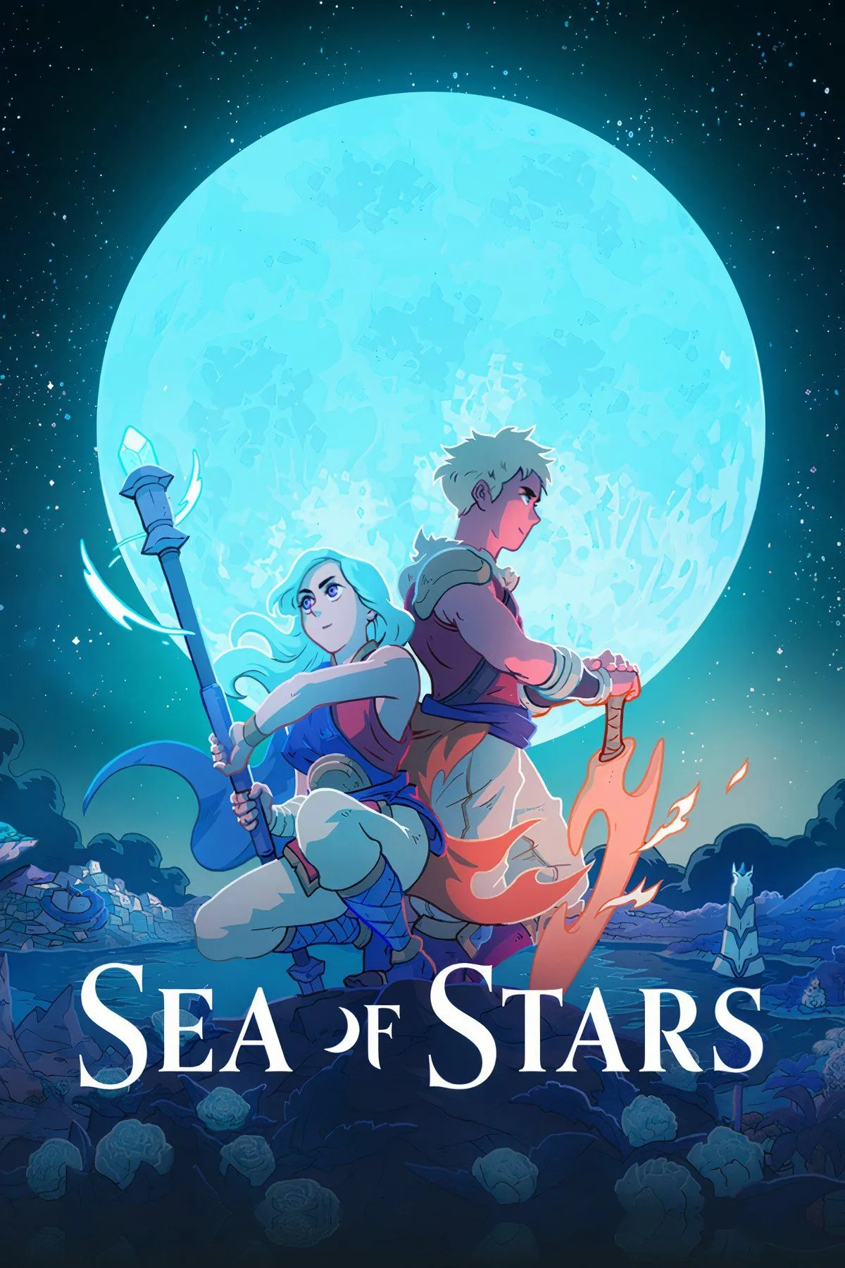 Giao diện chiến đấu theo lượt với nhân vật và quái vật trong thế giới pixel art của Sea of Stars