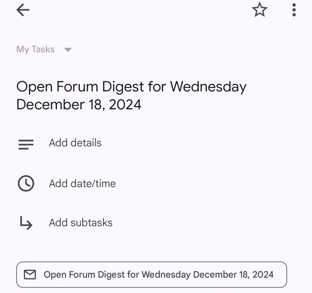 Giao diện chính của ứng dụng Google Tasks hiển thị danh sách các tác vụ và khả năng chỉnh sửa chi tiết.