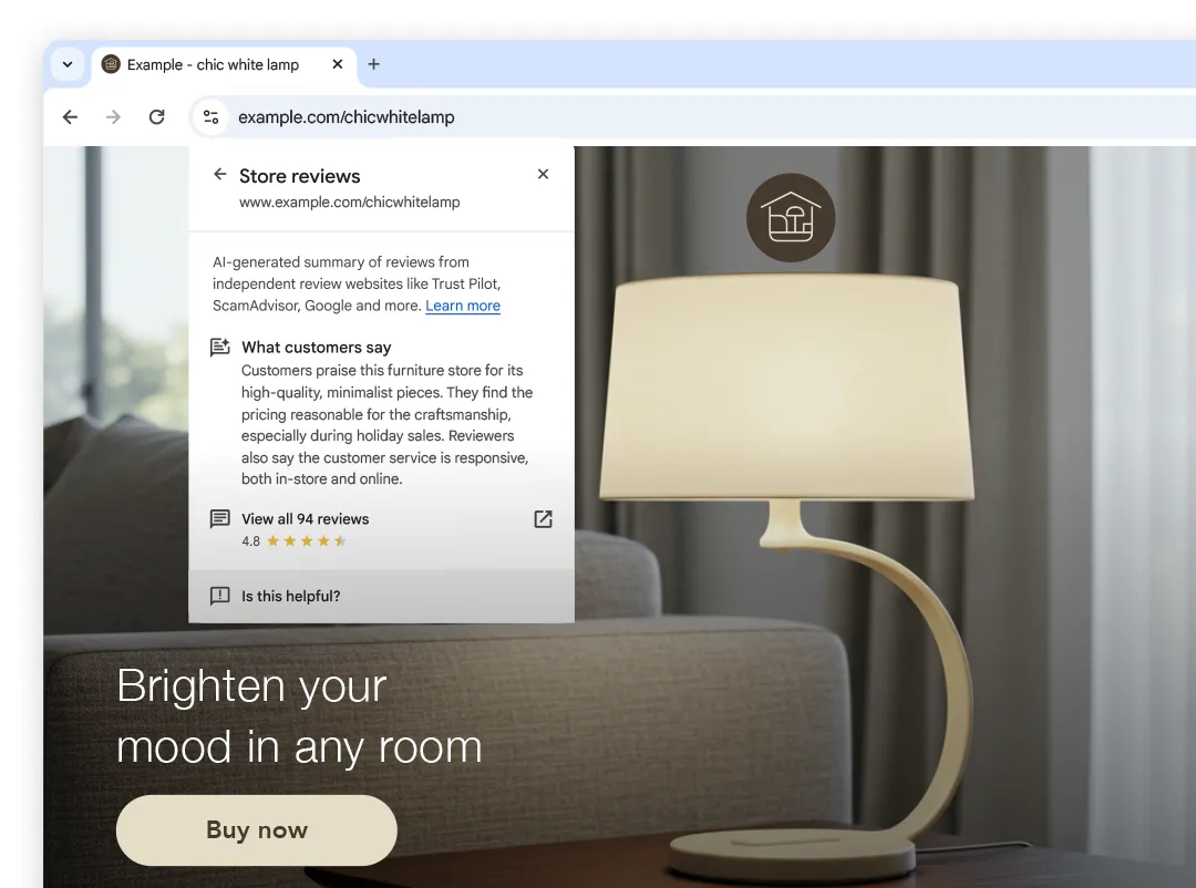 Giao diện Chrome hiển thị tổng hợp đánh giá website bởi AI