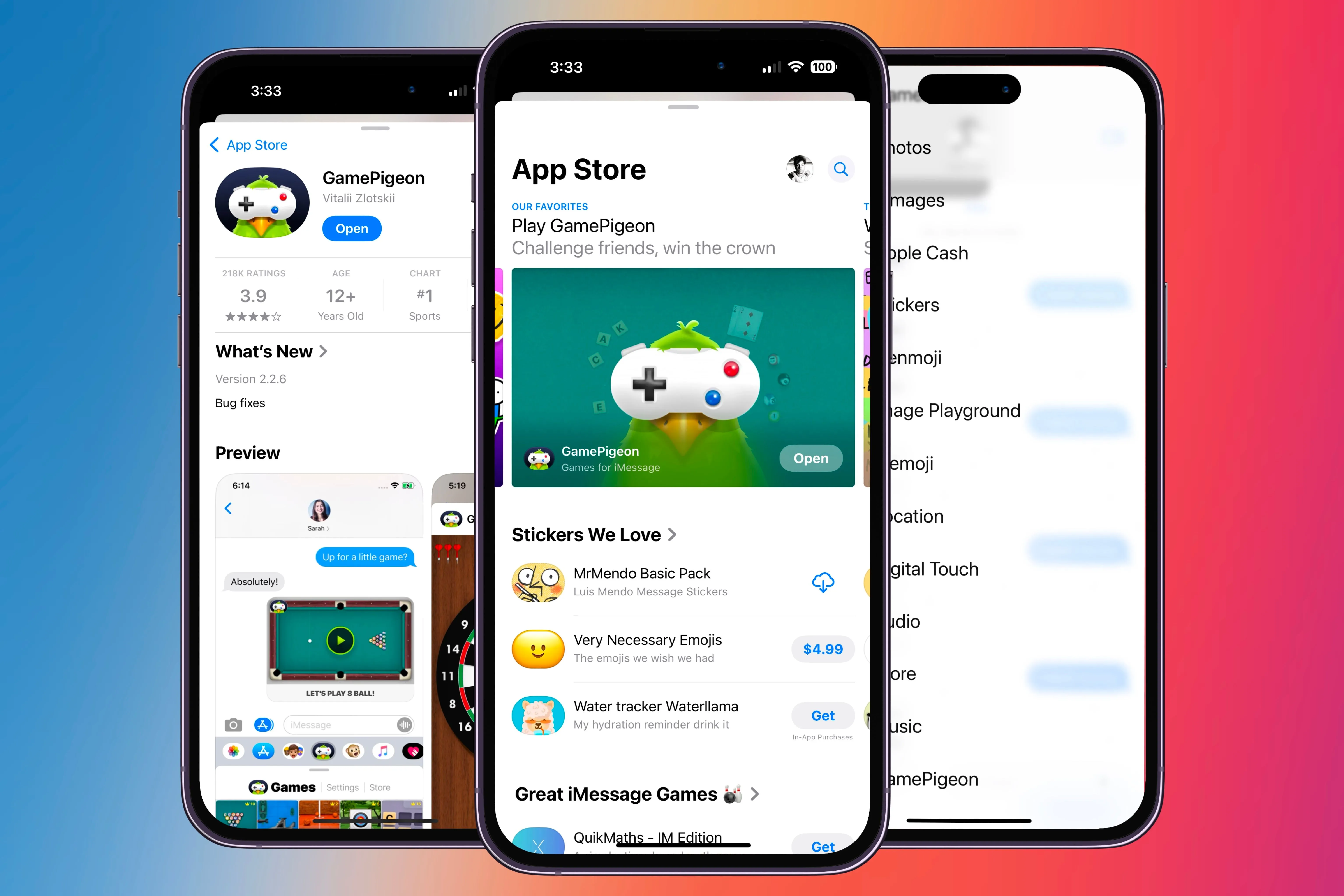 Giao diện cửa hàng ứng dụng iMessage trên nhiều mẫu iPhone khác nhau, hiển thị các ứng dụng có sẵn.