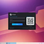 Giao diện đăng nhập Steam trên hệ điều hành Kubuntu Linux, hiển thị các trường nhập tài khoản và mật khẩu.