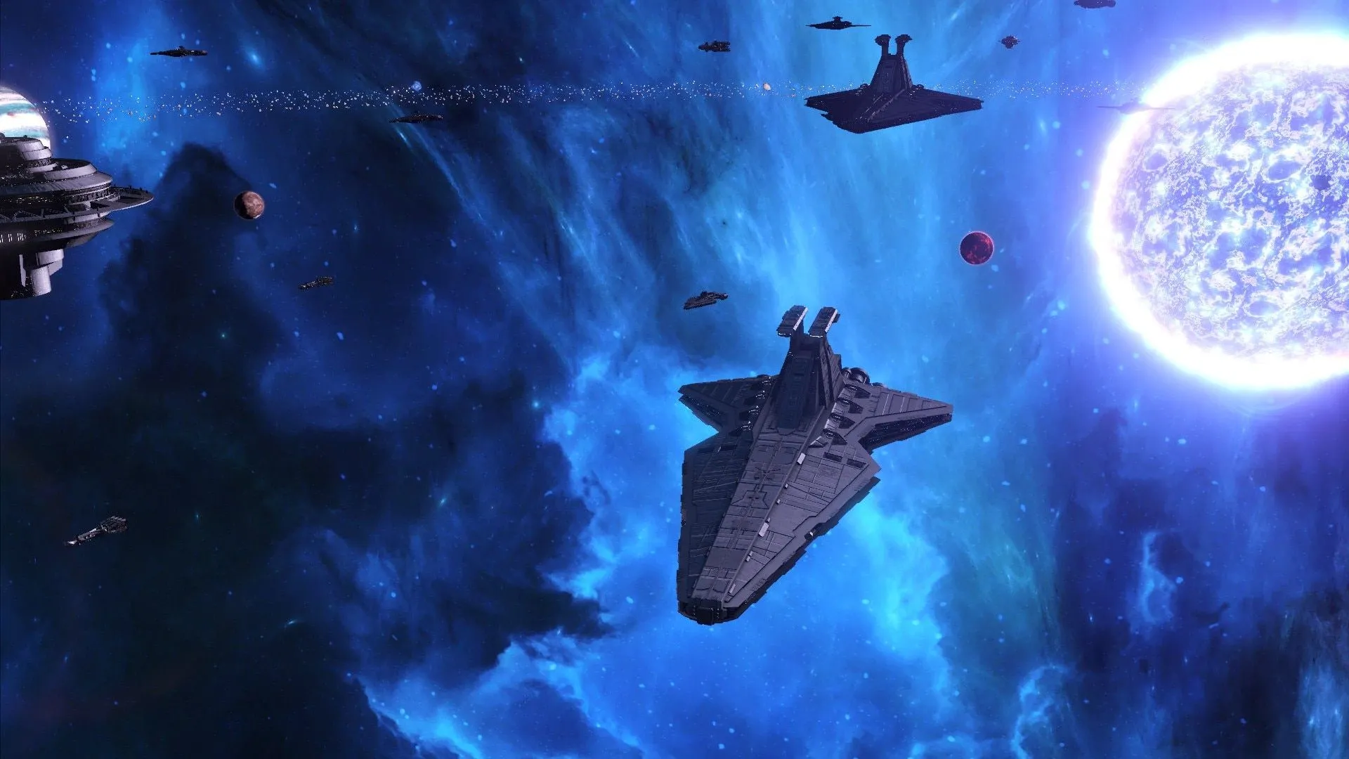Giao diện game Stellaris được tùy biến với mod Star Wars: New Dawn, mở ra vũ trụ Star Wars rộng lớn.