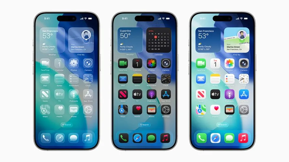Giao diện Liquid Glass mới của Apple trên iOS 26 với hiệu ứng kính mờ