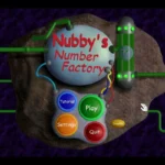 Giao diện menu chính của game Nubby's Number Factory với phong cách retro độc đáo
