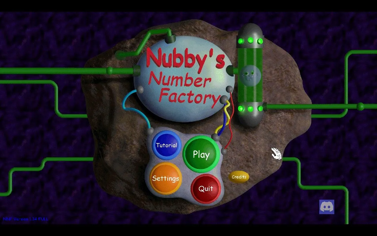 Giao diện menu chính của game Nubby's Number Factory với phong cách retro độc đáo