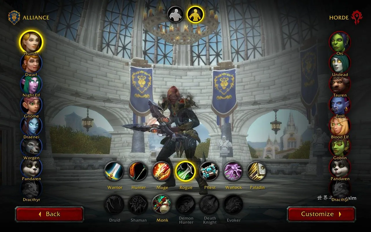 Giao diện tạo nhân vật trong World of Warcraft, hiển thị trên màn hình Steam Deck