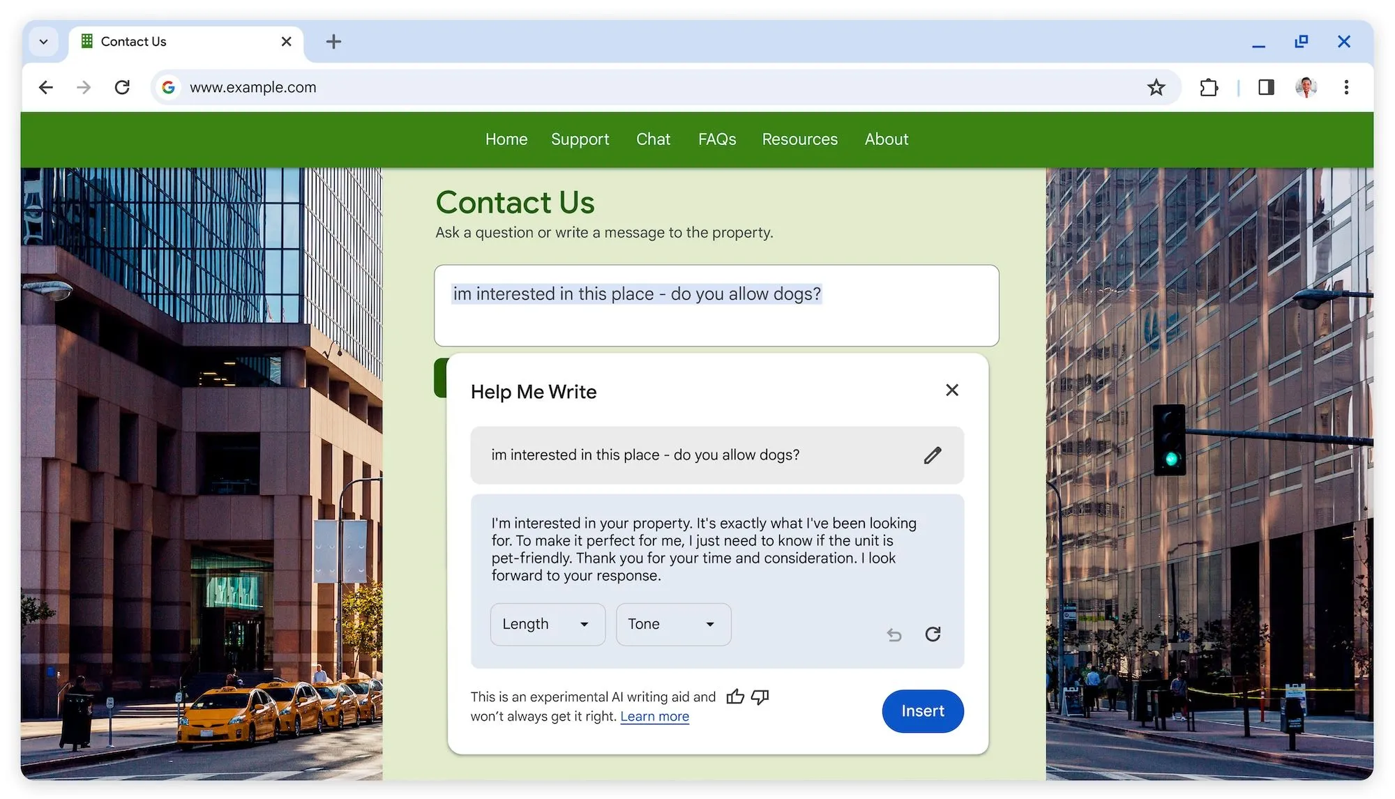 Giao diện tính năng "Help me write" của Google Chrome đang tạo văn bản dựa trên gợi ý từ người dùng.