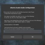 Giao diện Ubuntu Studio hiển thị trình cấu hình âm thanh, giúp điều chỉnh các thông số chuyên nghiệp.