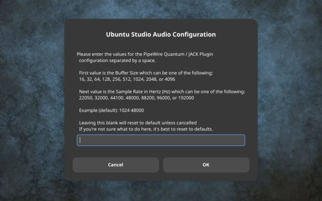 Giao diện Ubuntu Studio hiển thị trình cấu hình âm thanh, giúp điều chỉnh các thông số chuyên nghiệp.