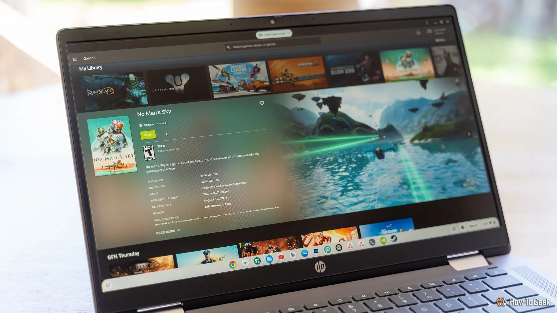 Giao diện ứng dụng NVIDIA GeForce NOW trên Chromebook HP Plus