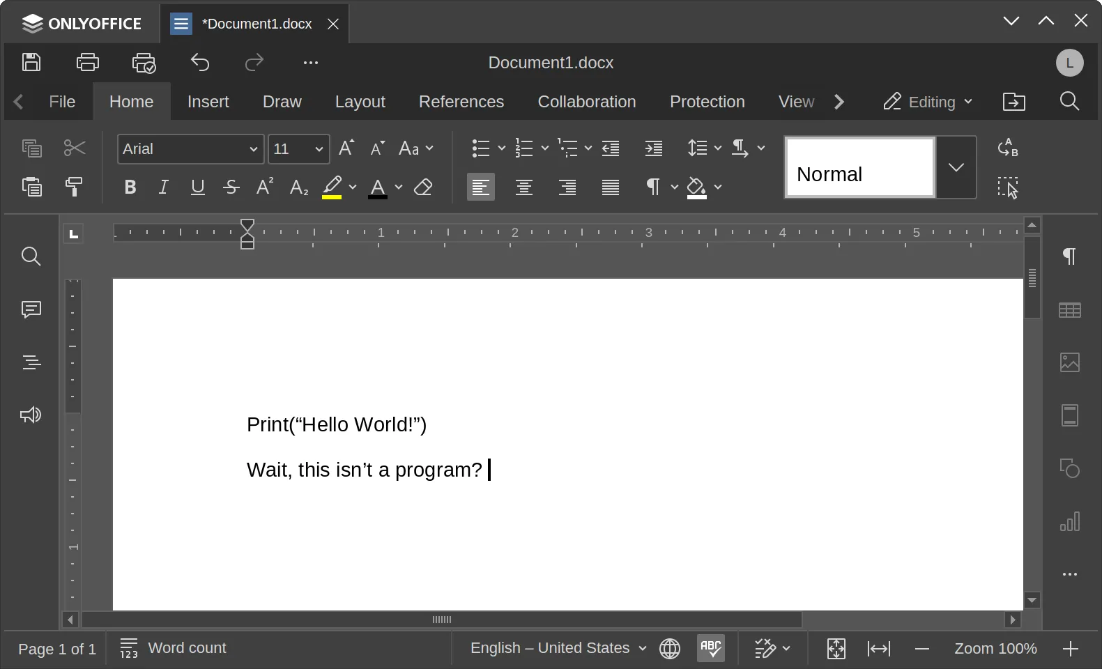 Giao diện ứng dụng ONLYOFFICE, một bộ công cụ văn phòng tương tự Microsoft Office, hiển thị các thanh công cụ và khu vực soạn thảo văn bản.
