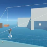 Giao diện Unity Editor hiển thị cảnh 3D với khung xương và camera, minh họa quá trình phát triển game Android.