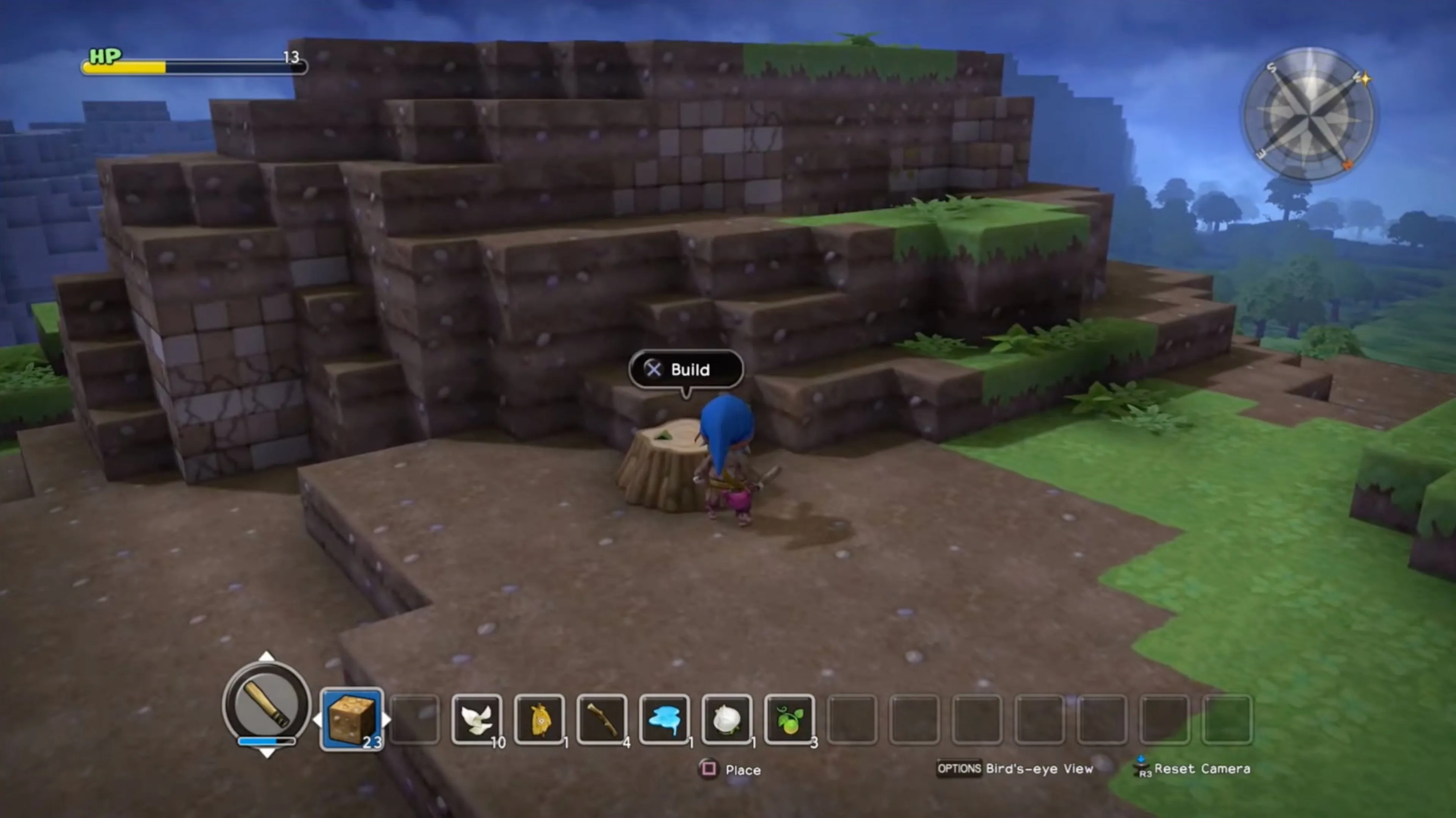 Giao diện xây dựng và quản lý vật phẩm trong Dragon Quest Builders