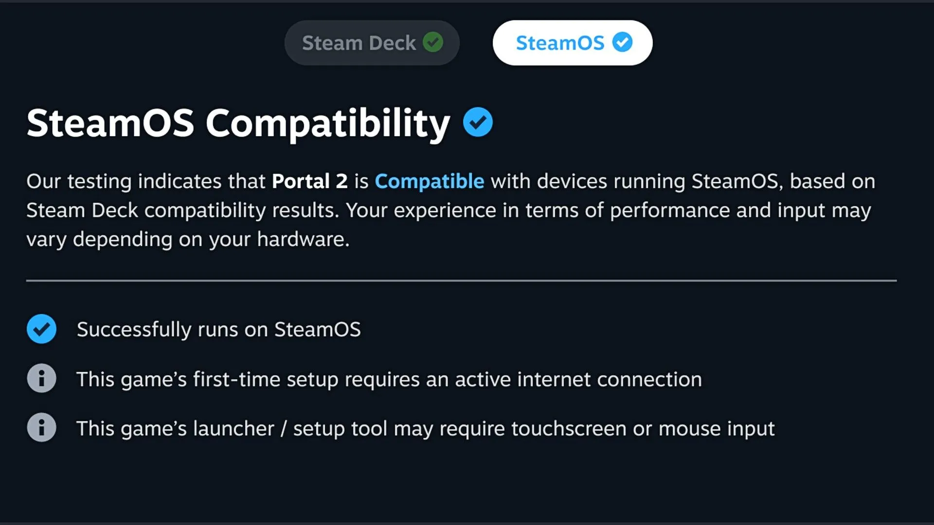 Giao diện xếp hạng tương thích SteamOS hiển thị game có thể chạy trên thiết bị SteamOS.