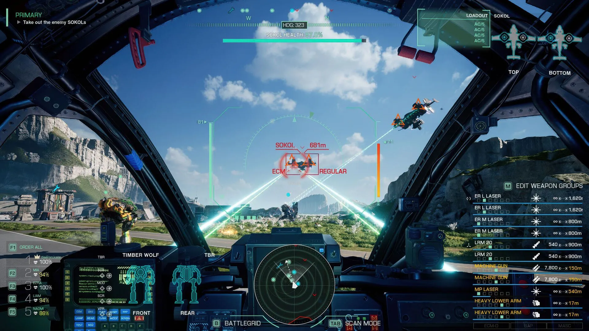 Góc nhìn buồng lái chân thực của một cỗ máy chiến đấu trong MechWarrior 5: Mercenaries, thể hiện phong cách game robot thực tế.