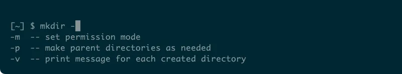 Gợi ý tùy chọn -m, -p, -v cho lệnh mkdir khi sử dụng Tab Completion trên dòng lệnh Linux