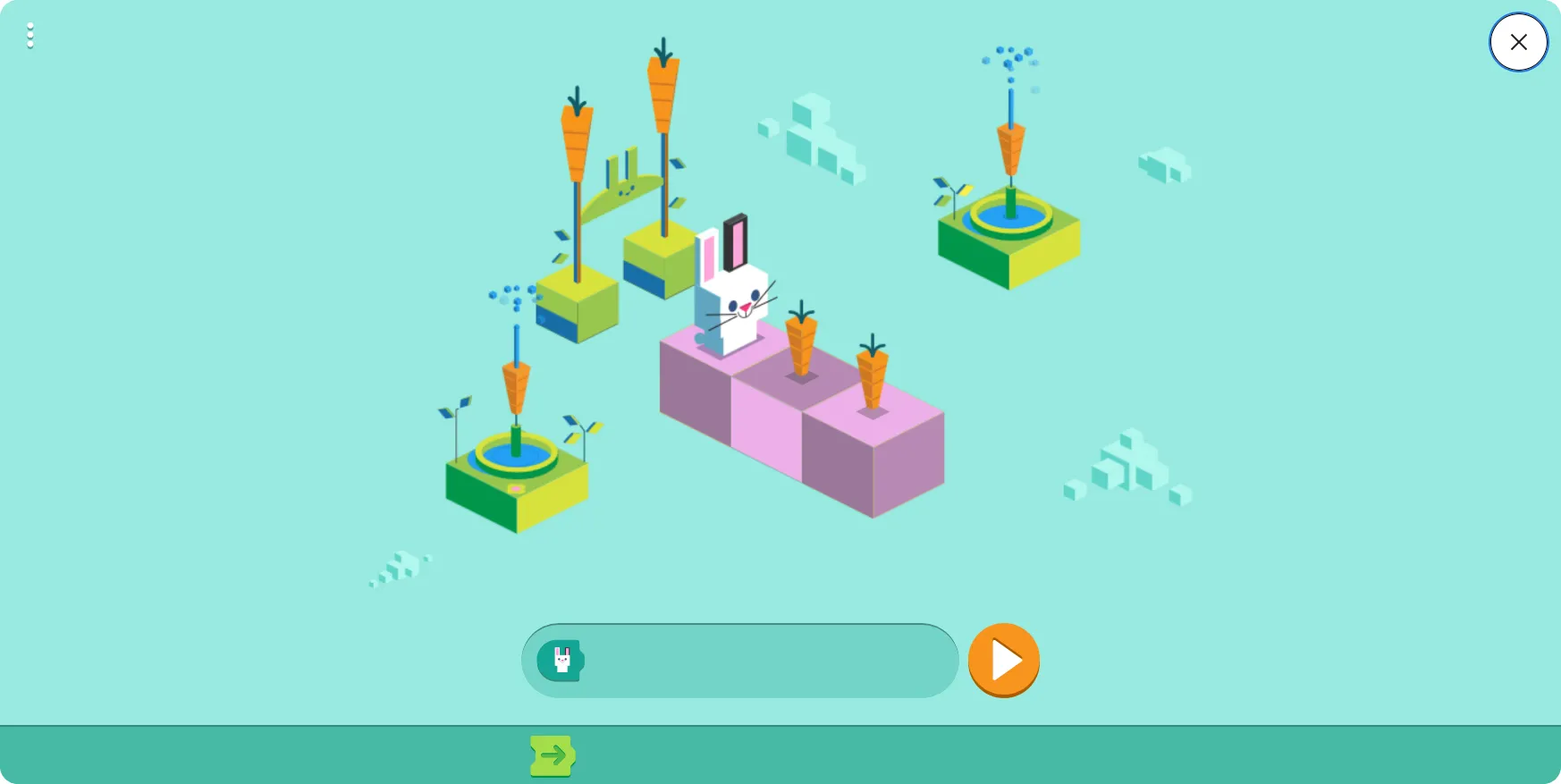 Google Doodle Coding for Carrots, game giáo dục giúp trẻ em học lập trình thông qua việc điều khiển thỏ thu thập cà rốt
