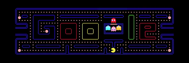 Google Doodle Pac-Man, phiên bản trò chơi arcade kinh điển với biểu tượng Google được tích hợp vào mê cung