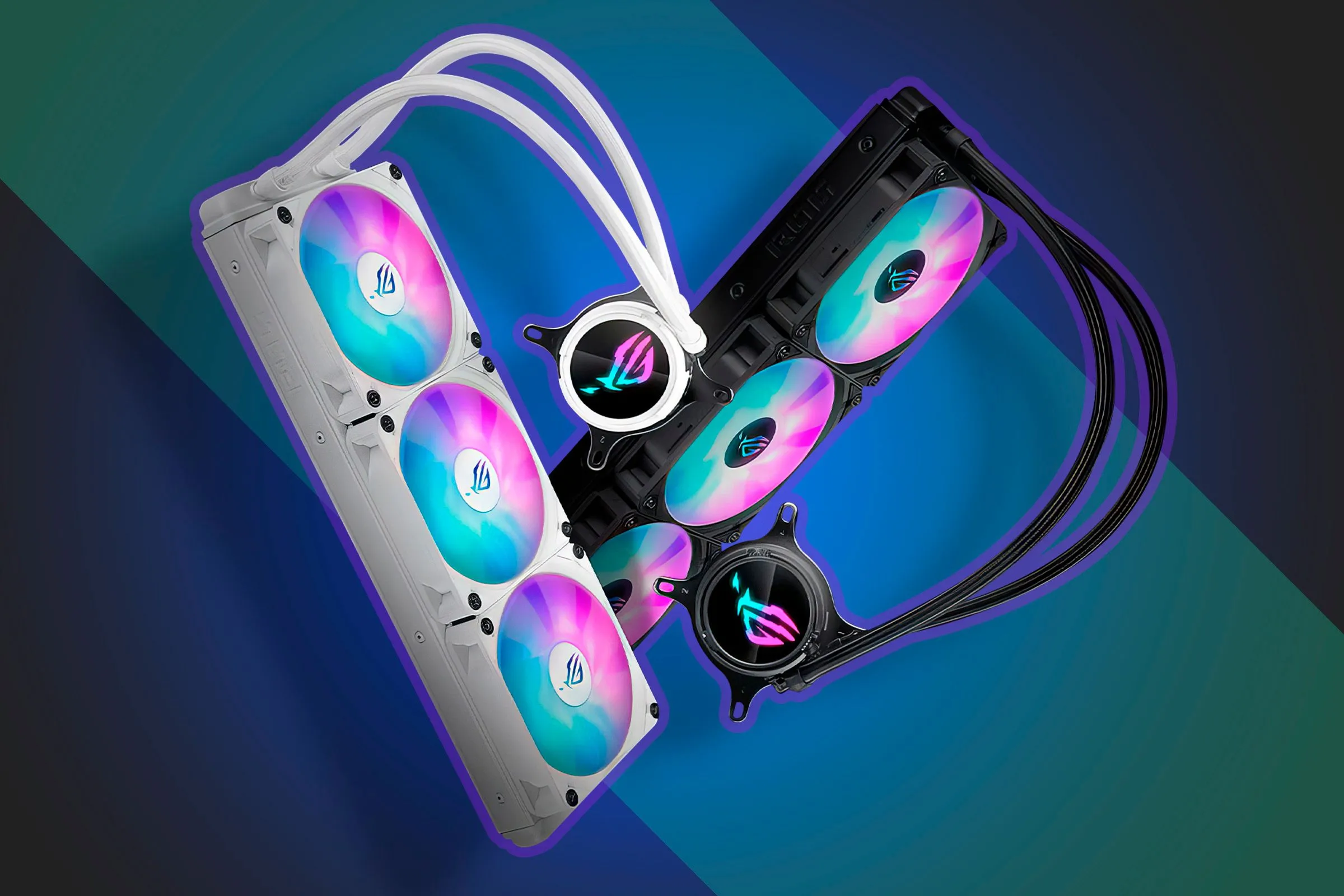 Hai bộ tản nhiệt nước AIO kích thước 370mm với màn hình LCD và đèn RGB