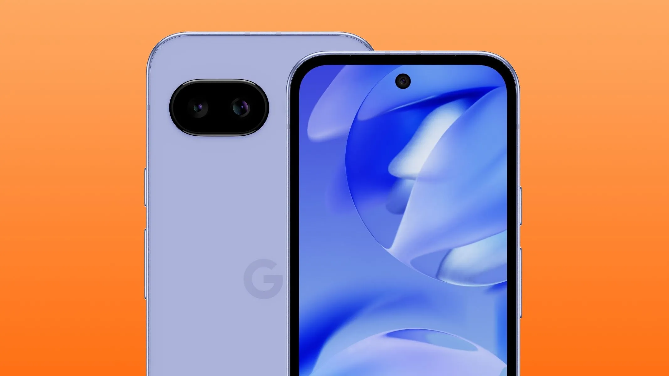 Hai chiếc điện thoại Google Pixel 9a hiển thị mặt trước và mặt sau