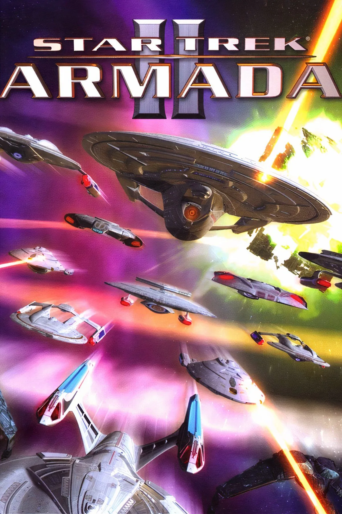 Hạm đội phi thuyền của Liên Bang và Borg chiến đấu trong game chiến thuật Star Trek: Armada II