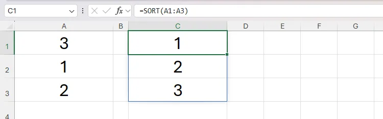 Hàm SORT trong Excel trả về kết quả mảng động tràn (spilled array), minh họa khả năng tự động tràn dữ liệu.